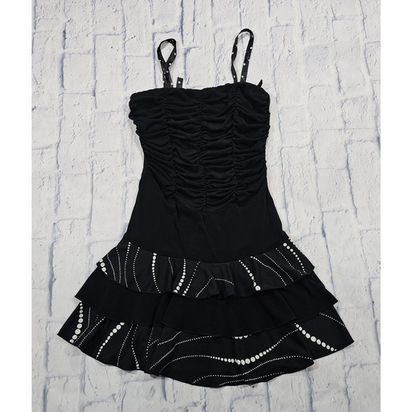 Jodi Kristopher WOMENS SIZE SMALL Black Ruffles Stretch Dress VINTAGE MADE USA - Picture 1 of 10